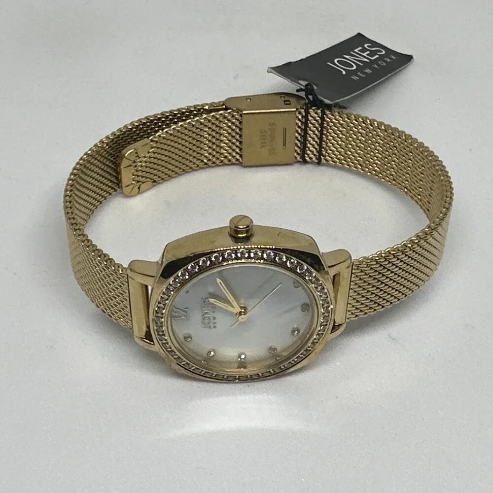 Jones New York JNY11582 Women Gold Stainless Steel Mesh Analog Dial Watch HME640